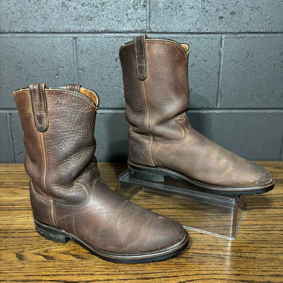 AG7 Roper Brown Leather Work Western Boots Men’s 7 D USA Made - Picture 1 of 7